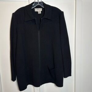 Real Clothes‎ Saks Fifth Avenue Black Zipper Front Knit Cardigan Sweater Jacket